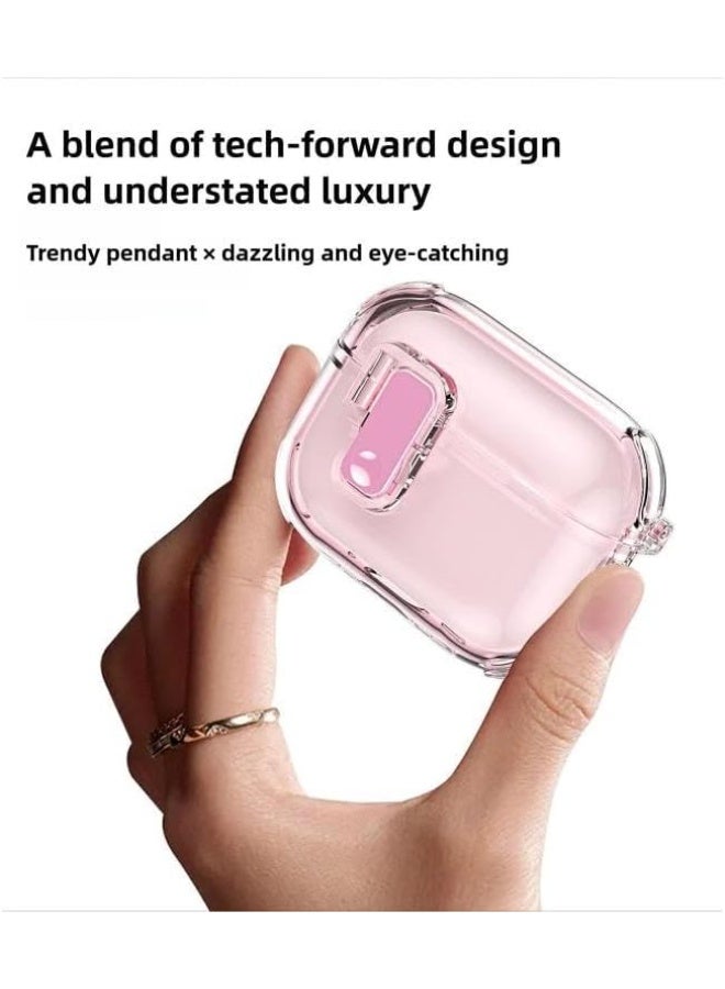 for Airpods Pro 2 Case,Safety Lock Cases for Apple Airpod Pro 2 with Phone Stand Drop Protection Air pods Pro2 Case Cover for Men Women with Keychain (Clear Pink) - Image 3